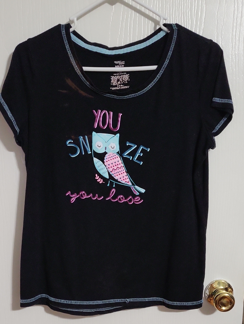 Shirt-Secret Treasures Short-Sleeve Tee Pink & Aqua Owl Graphic #3229